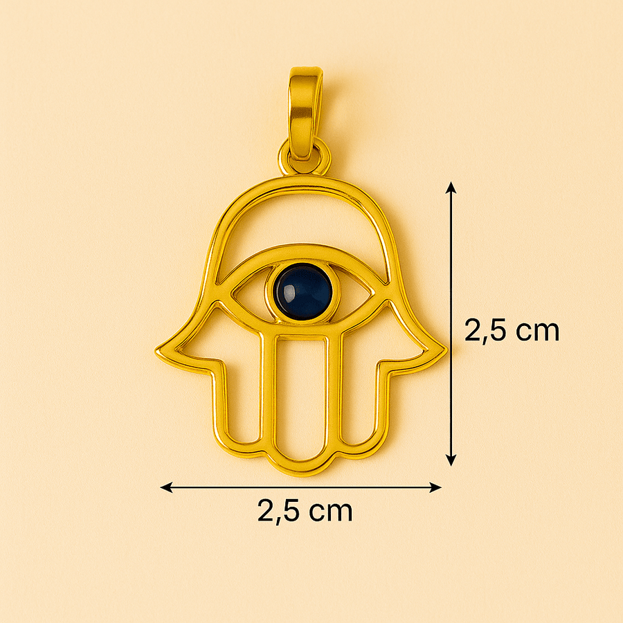 Hamsa Pendant in gold showing its measurement