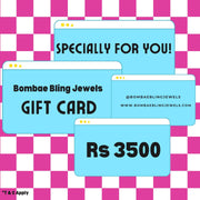 The Bombae Bling Jewels Gift Card featuring the amount of Rs 3500 in a bright, fun design.