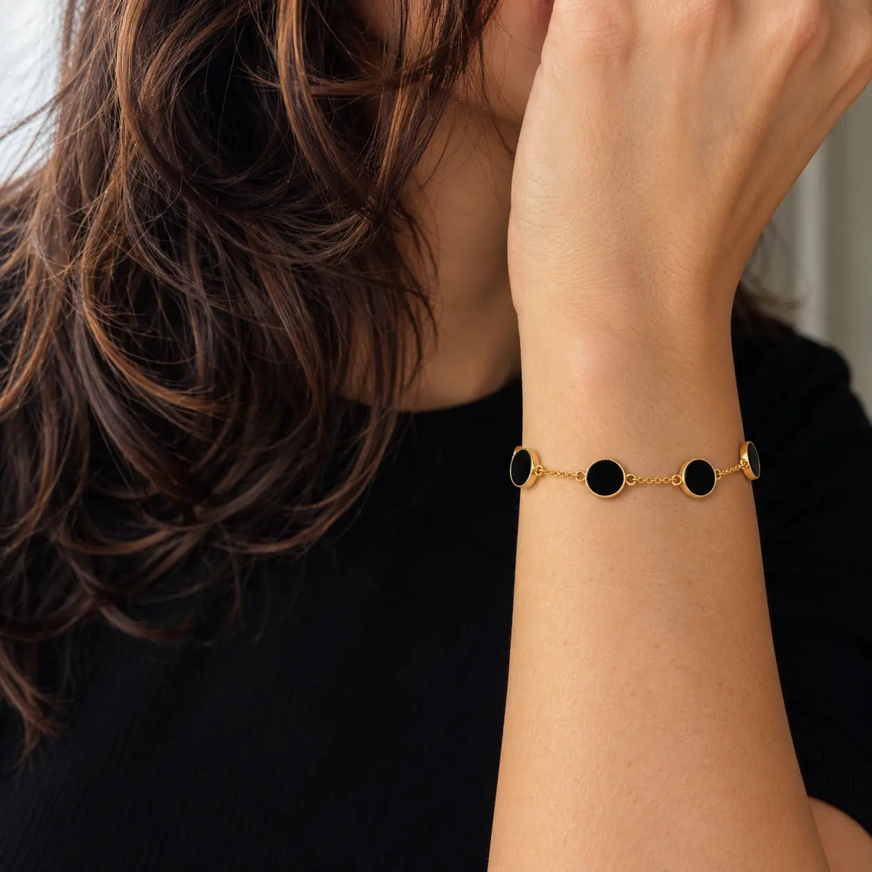 Carbon Bracelet - Black Onyx Beads