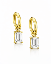 Everyday diamond earrings with cubic zirconia, suspended from yellow gold hoops for a stunning, versatile look.