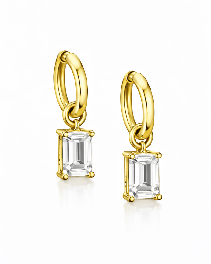 Everyday diamond earrings with cubic zirconia, suspended from yellow gold hoops for a stunning, versatile look.